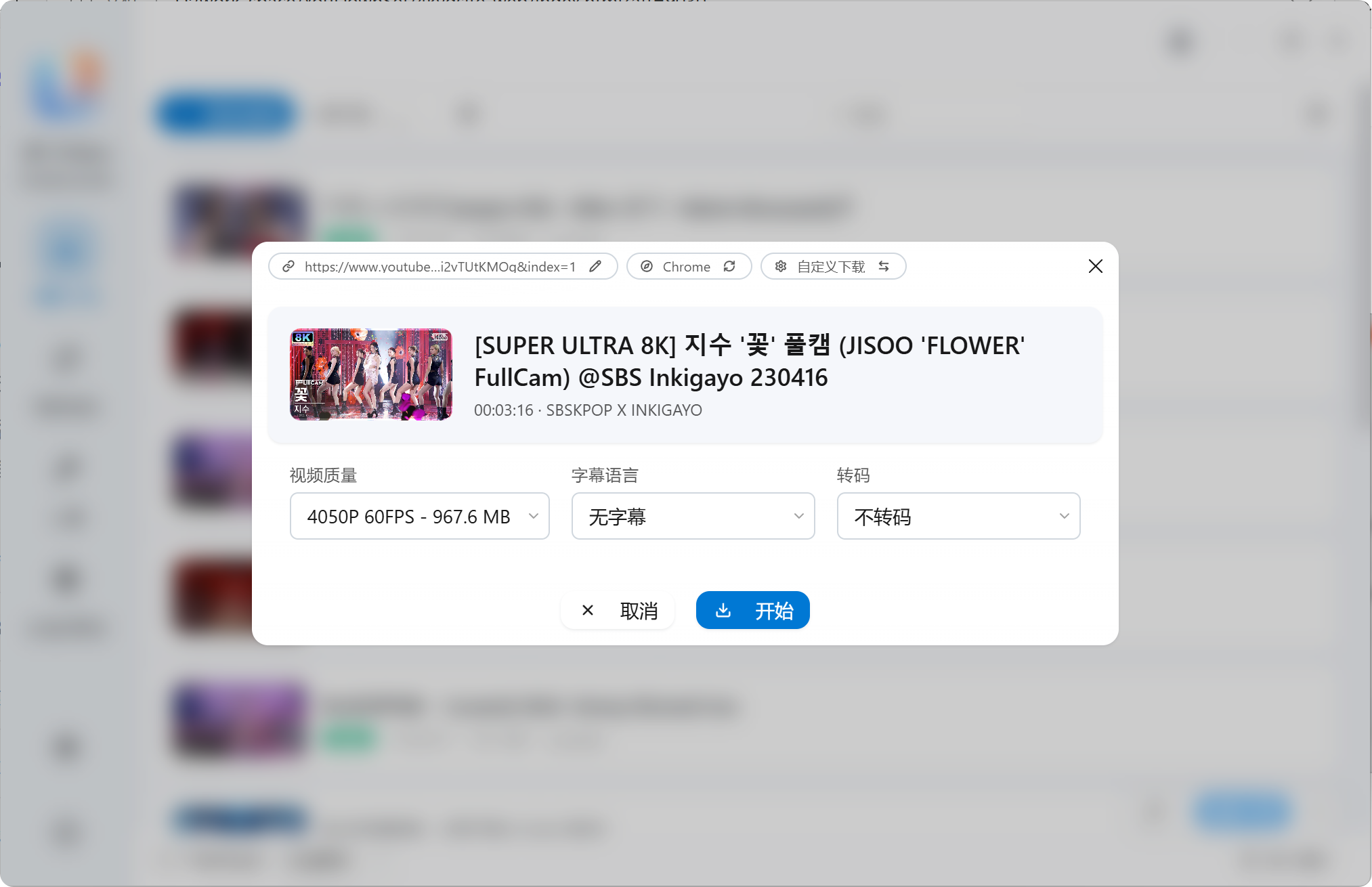 下载参数与格式选择截图